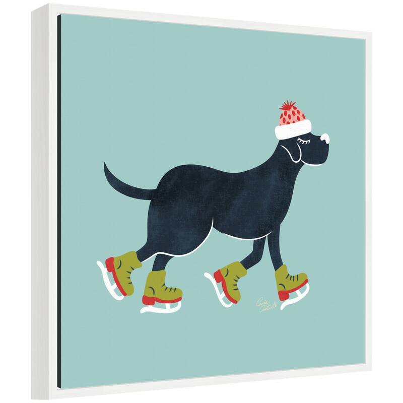 Kate and Laurel Framed Canvas Cute Christmas Black Labrador Retriever by Carrie Cantwell - 22 x 22
