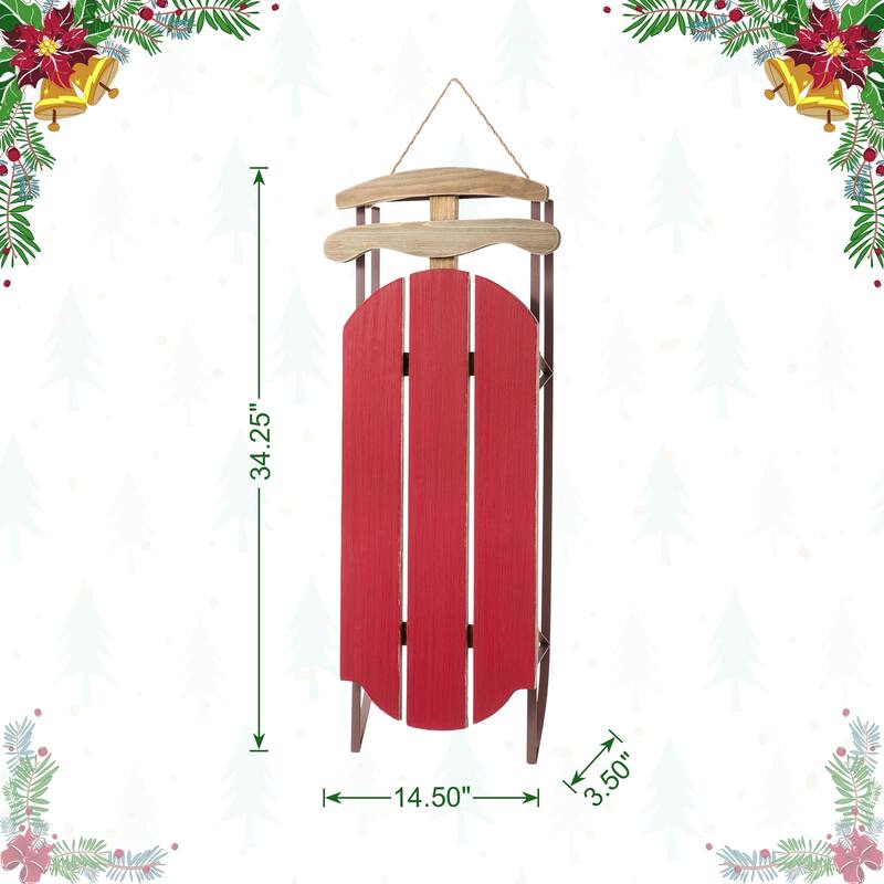 Glitzhome 34.25"H Wooden Natural Christmas Sleigh Porch Decor With Floral