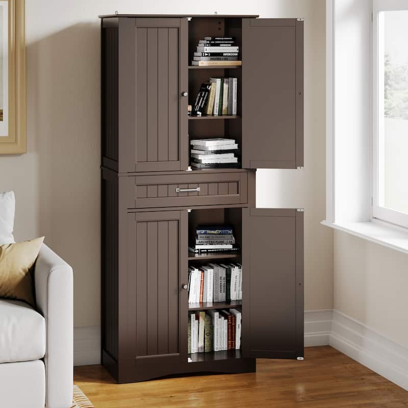 71'' Kitchen Pantry Storage Cabinet, Freestanding Pantry Organizers and Storage Cabinet with 4 Doors and 4 Adjustable Shelves