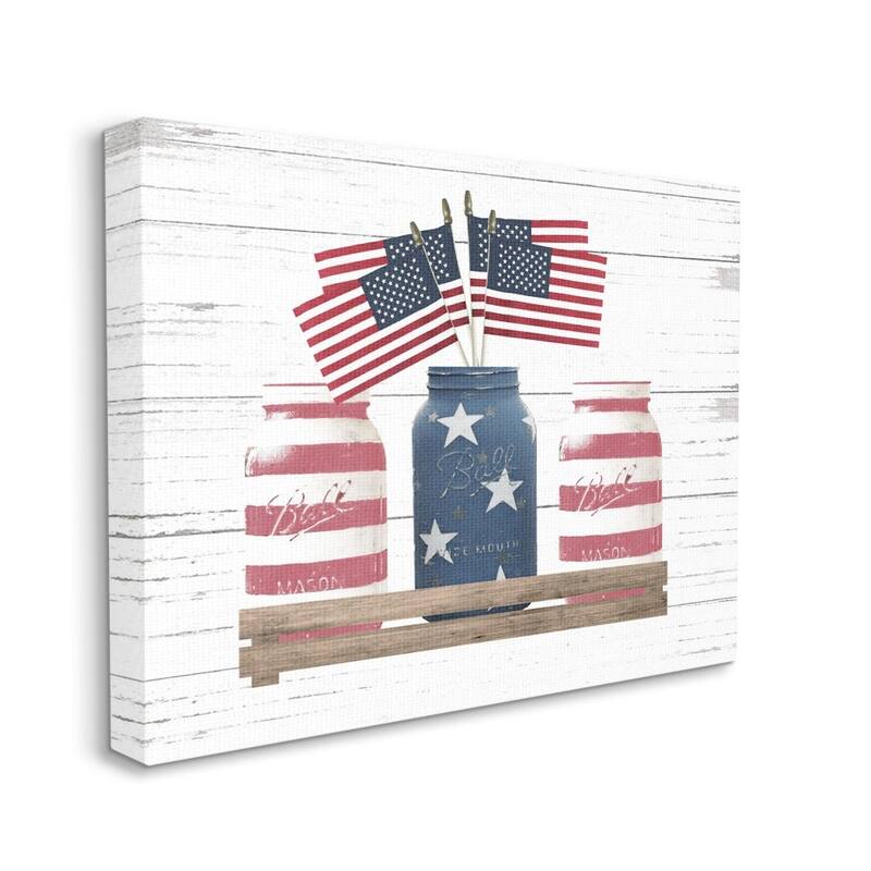 Stupell Rustic Patriotic Jars American Pride Flag Design Canvas Wall Art - 30 x 40
