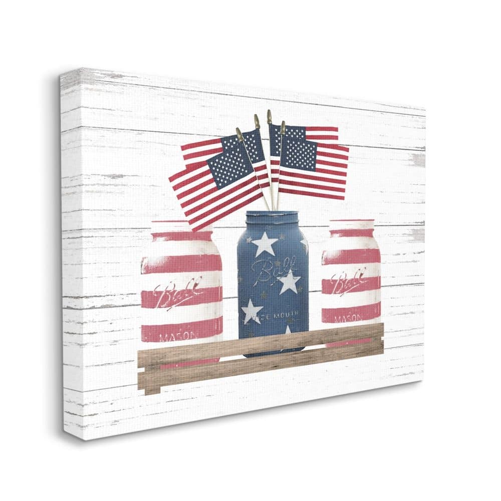 Stupell Rustic Patriotic Jars American Pride Flag Design Canvas Wall Art