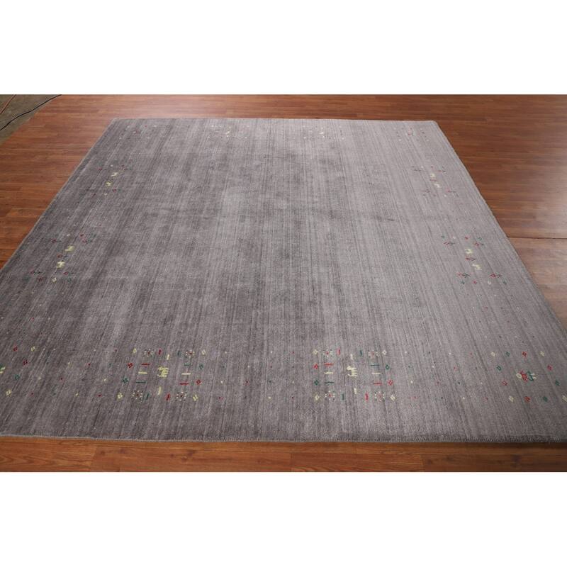 Silver Gray Tribal Gabbeh Indian Square Area Rug Handmade Silk Carpet - 7'10" X 7'10"