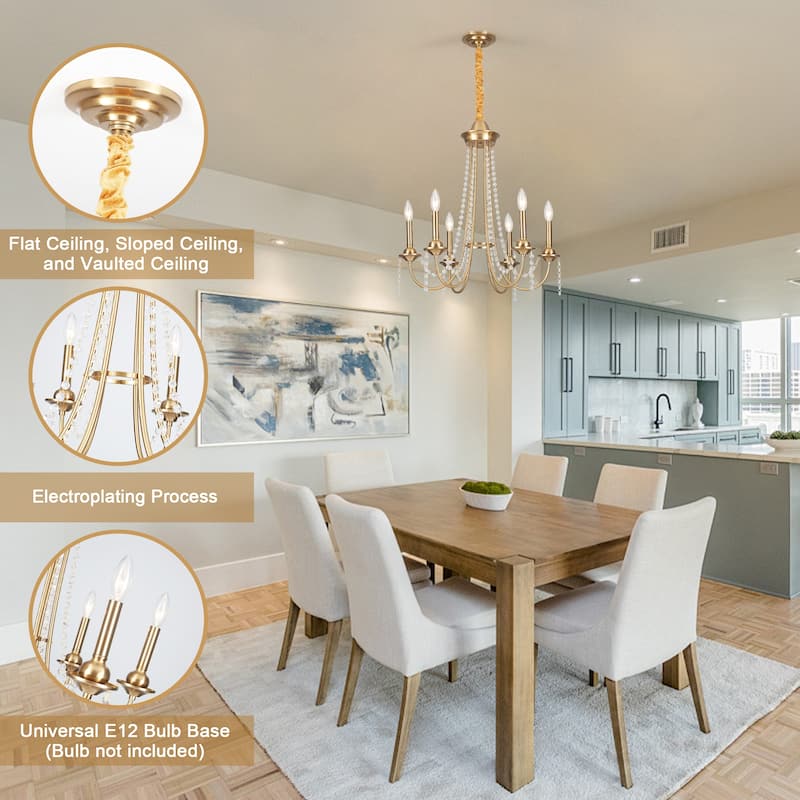 6-Light Candlestick Hanging Crystal Linear Chandelier Lighting for Kitchen Island
