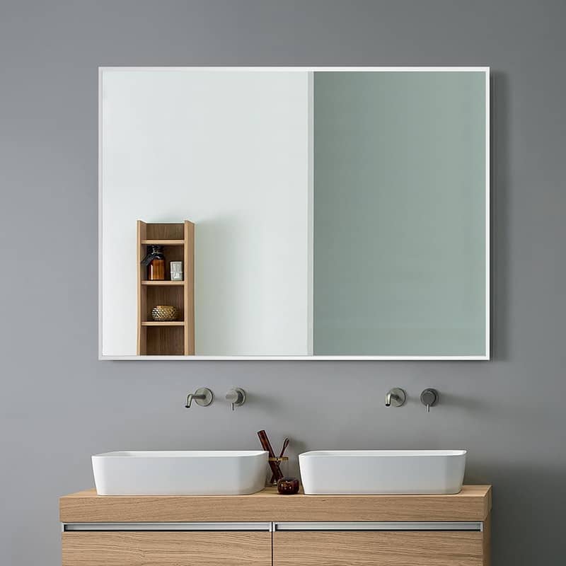 Venta Modern White Framed Wall Bathroom Vanity Mirror with Dual Mounting Brackets