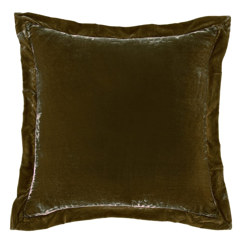 HiEnd Accents Stella Faux Silk Velvet Romantic Western Flanged Euro Sham, 27"x27" - Green Ochre