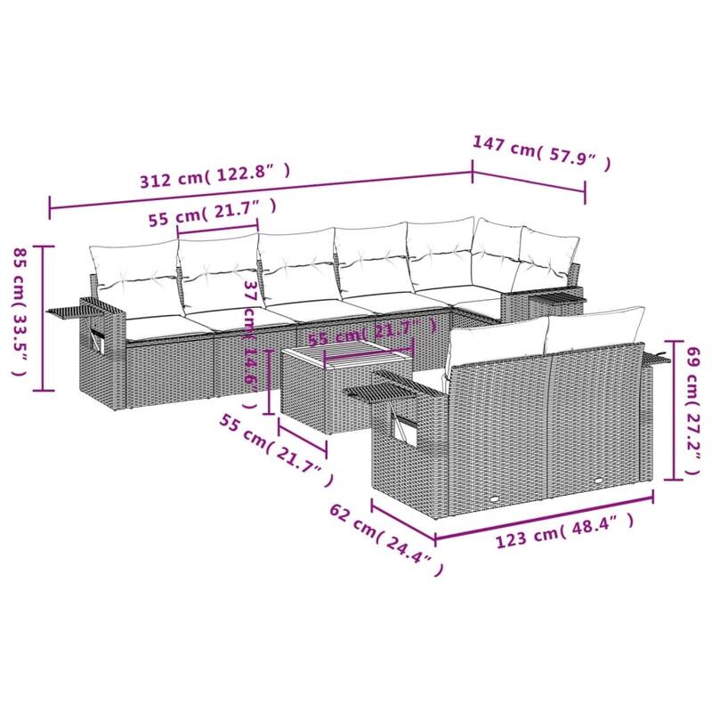 vidaXL Garden Sofa Set with Cushions Outdoor Sofa Set Corner Seat Poly Rattan