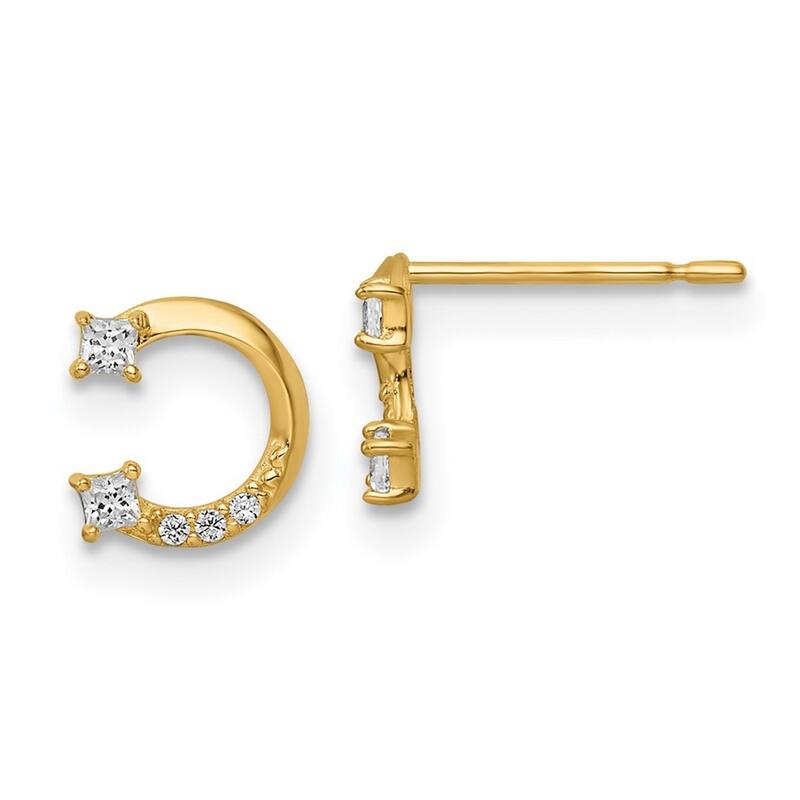 Curata 14k Gold CZ Cubic Zirconia Horseshoe Post Earrings - 6.75x7.25mm Wide