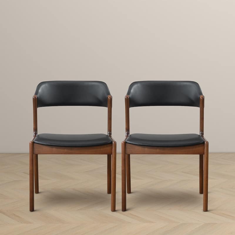 GDFStudio - Enzo Modern Mid-Century Dining Chair with Faux Leather Upholstery & Solid Wood Base, Set of 2 - 24.50"W - Black,Brown