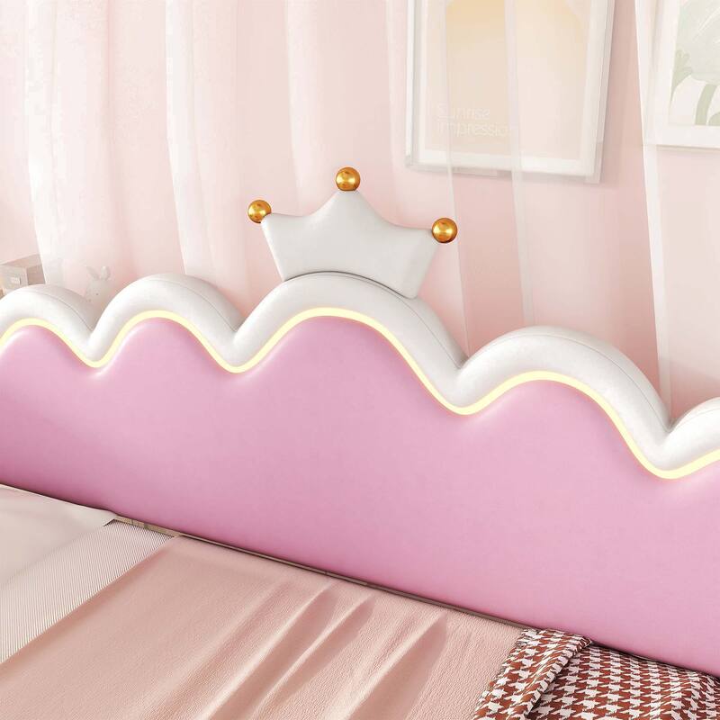 Modern Upholstered Princess Twin Extending Daybed with LED Lights