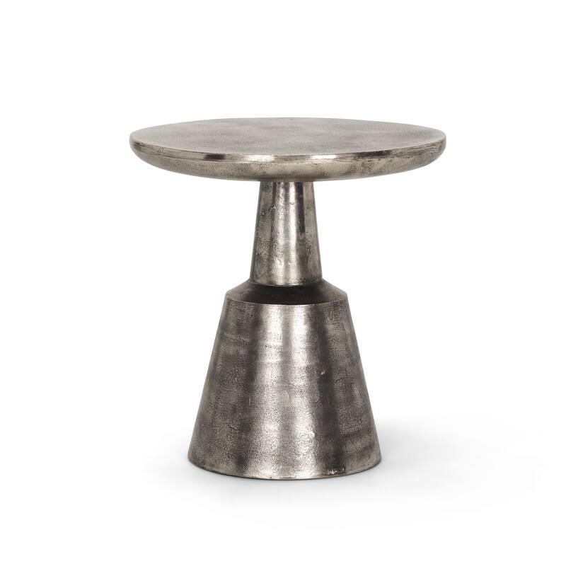 Bobbi Textured Polished Nickel Cast Aluminum Metal Accent Table - 20.0L x 20.0W x 20.5H - Silver