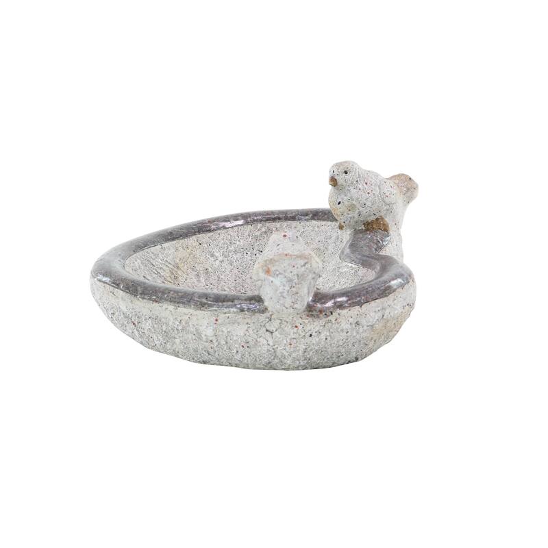 Polystone Bird Indoor Outdoor Garden Sculpture with Bath Bowl - Gray - Roche River Decor