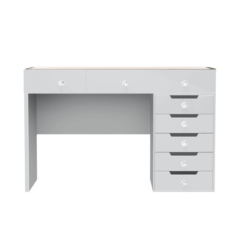 VANITII 8 Drawers Makeup Vanity Desk With RGB Strip Lights For Bedroom Dresser Vanites Metal White