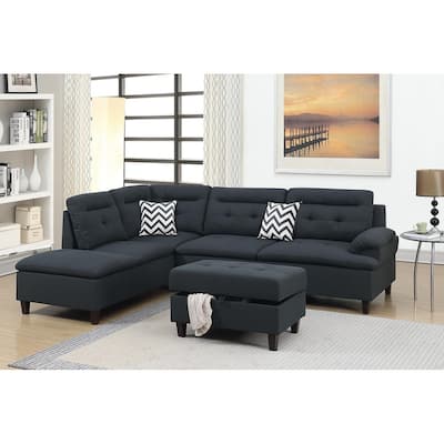 Bobkona Zane Linen 3-piece Sectional Set with Cocktail Ottoman