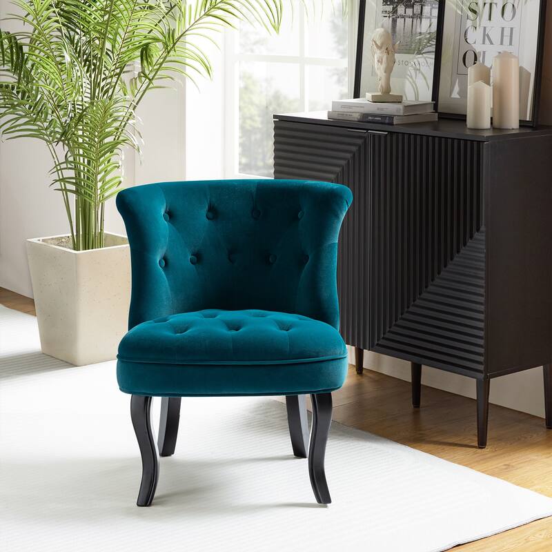 Paolino 25.1" Wide Traditional Velvet Button-tufted Back Stools with Wood Legs by HULALA HOME