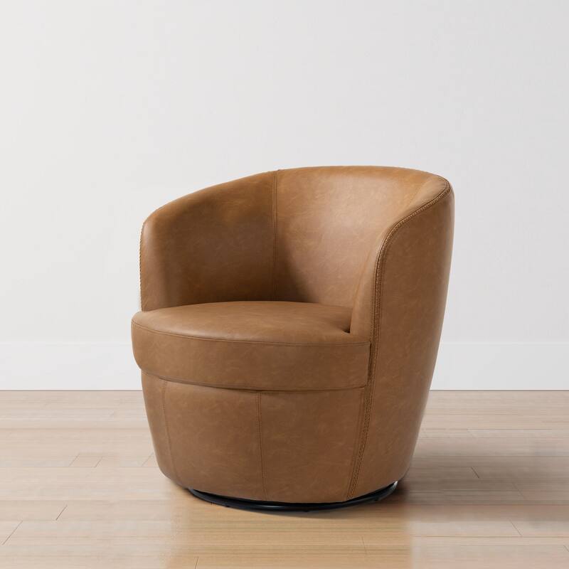 PU Leather Swivel Accent Chair Barrel Chair - Light Brown