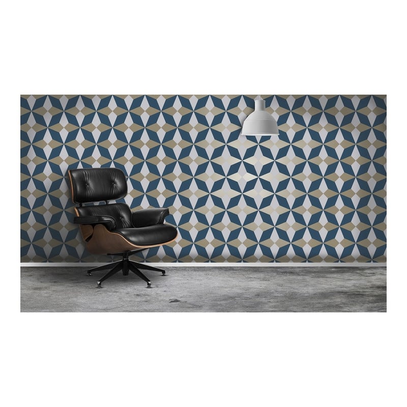Fine Decor Newby Navy Geometric Wallpaper - 20.5 x 396 x 0.025