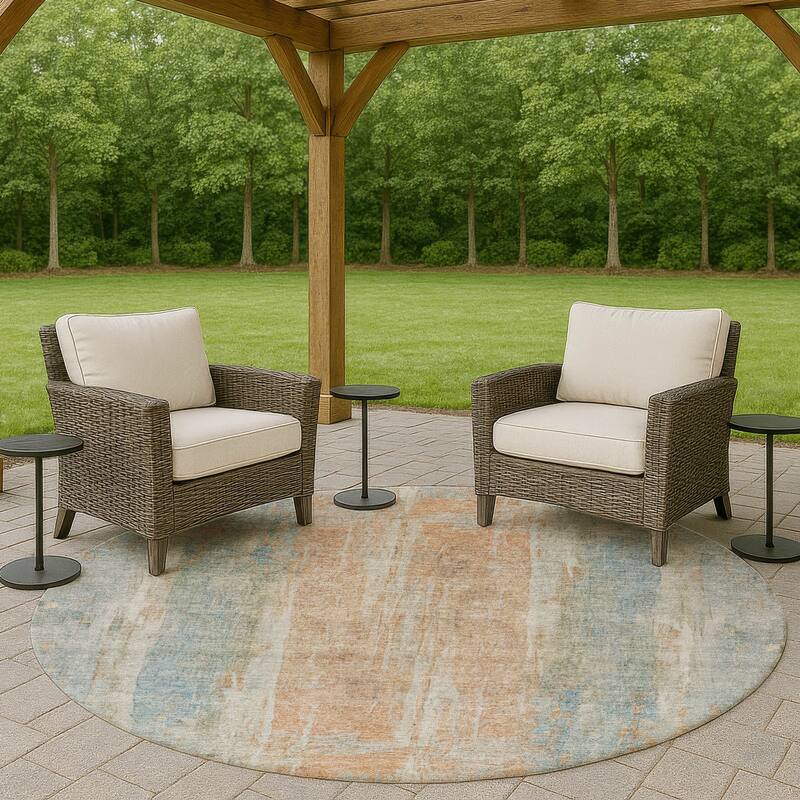 Machine Washable Indoor/ Outdoor Vintage Ombre Chantille Rug - Sky - 8' x 8'
