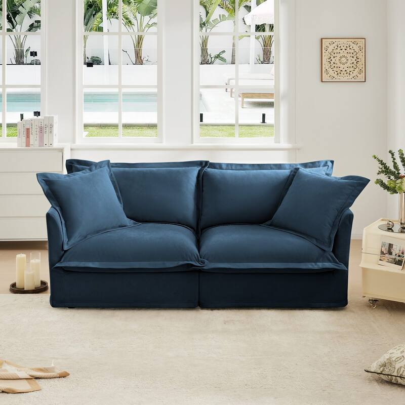 Modern 2 Seater Upholstered Sofa with 2 Pillows