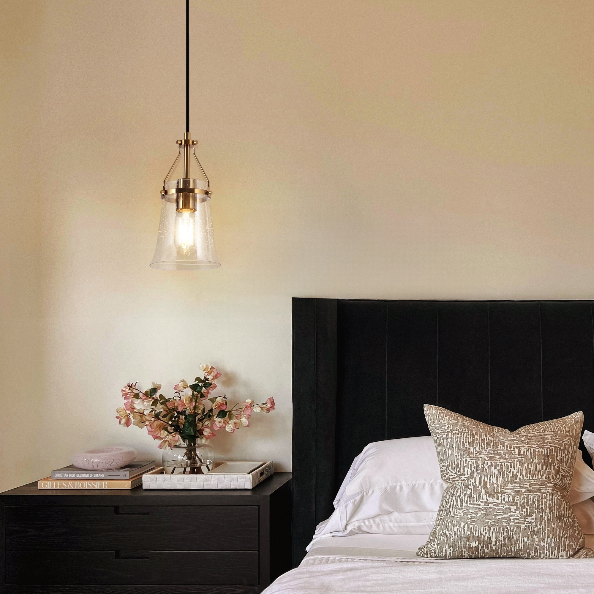 Haye Modern Black Gold 1 Light Mini Glass Pendant Lights for Kitchen Island D5.5 H10