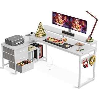 Danolapsi U Shaped Desk,Reversible L Shaped Computer Desk With Power Outlets And LED Strip,Large - View #8