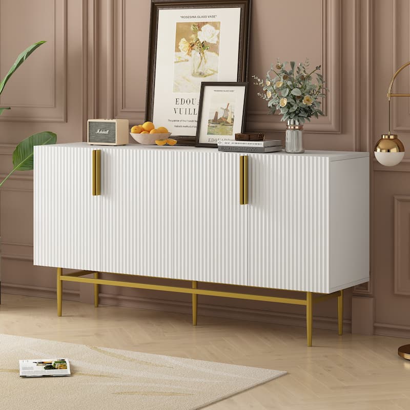 Homy Casa Modern 4-Door Sideboard Buffet Cabinet with Gold Metal Handles - White
