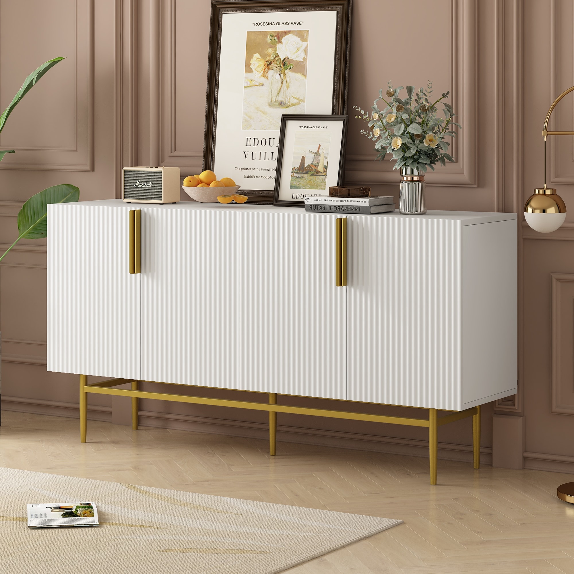 Mid-Century Modern Sideboard Cabinet with Adjustable Shelves,White - White - Bed Bath & Beyond