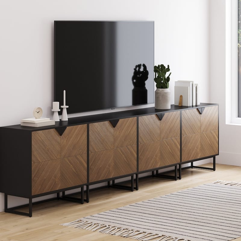 Nathan James Enloe Rustic Doors Metal Base Free Standing Modern Storage Cabinet for Entryway - Walnut/Black Set of 4