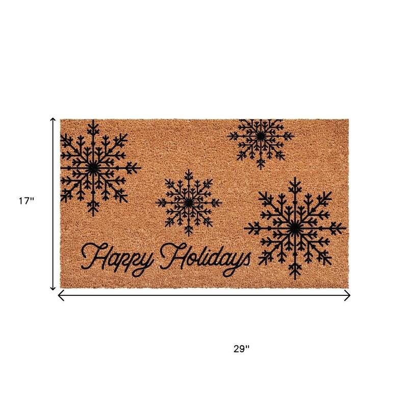 HomeRoots 17" X 29" Brown And Black Christmas Merry Christmas Outdoor Coir Door Mat - 17.00' X '29.00