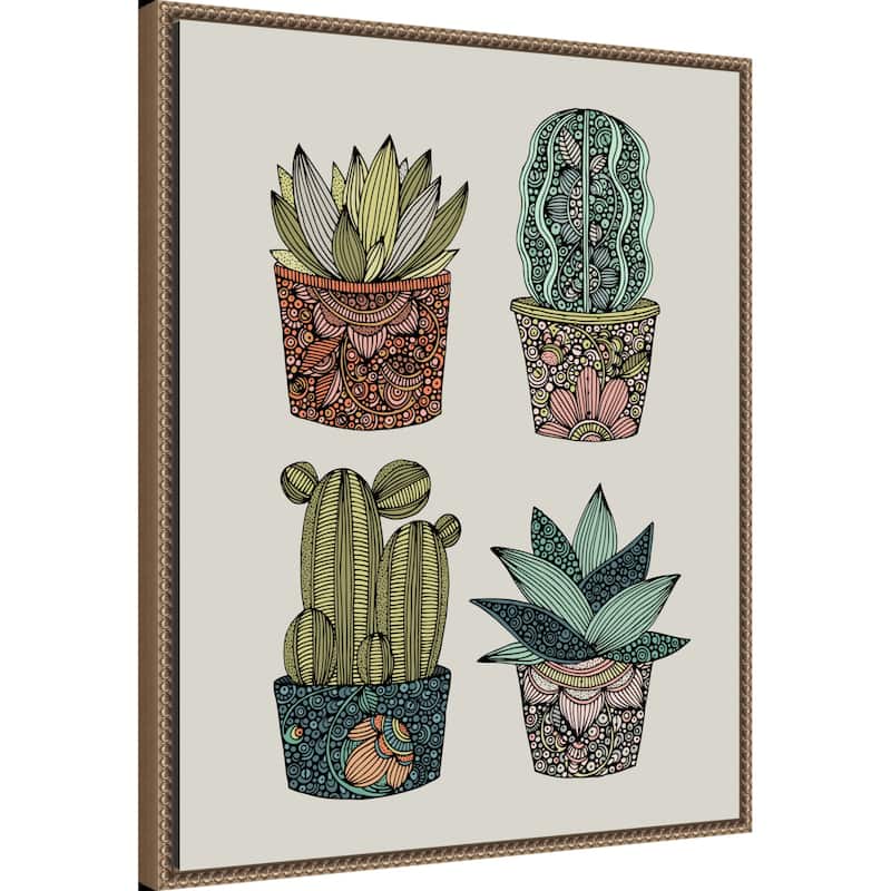 Boho Little Succulents by Valentina Harper Framed Canvas Wall Art Print - Sylvie Beaded Gold