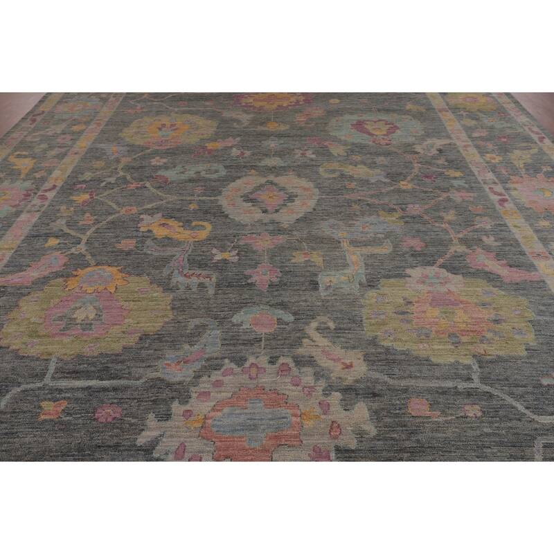 All-Over Gray Oushak Vegetable Dye Large Area Rug Handmade Wool Carpet - 10'1"x 13'8"