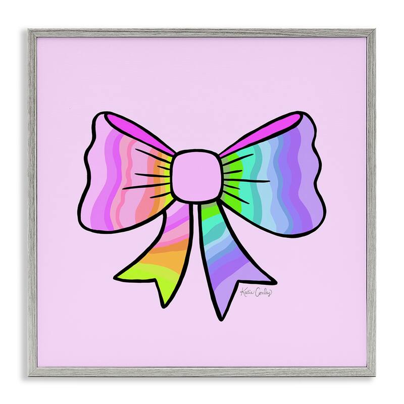 Stupell Pastel Rainbow Ombre Ribbon Framed Giclee Art Design By Katie Conley - 12 x 12 - Grey