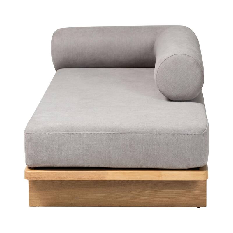 Bertille Left-Arm Chaise Lounge with Solid Wood Base - Minimalist Sofa Daybed with Grey Fabric Cushion and Bolster Pillow
