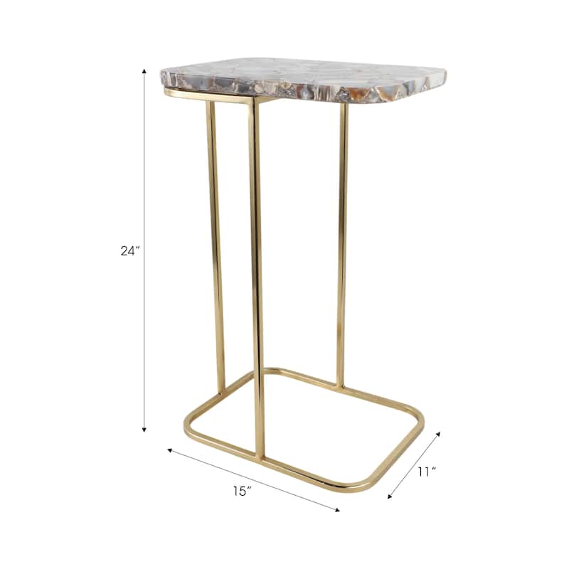 Stone and Metal Accent Table Agate Top Contemporary Style - 24" Black - 15" x 11" x 24"