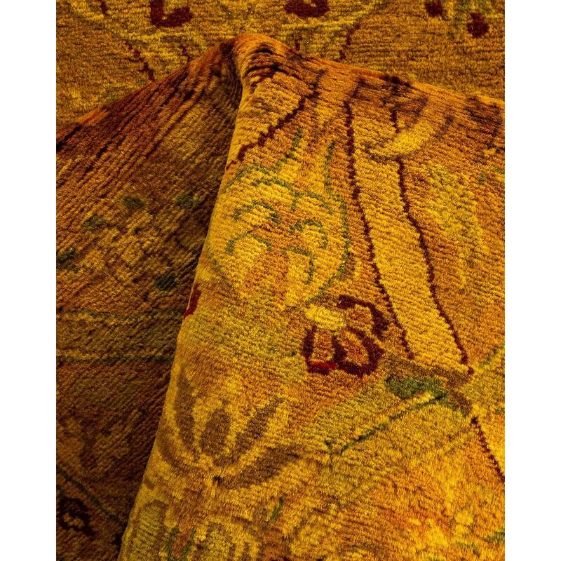 Overton Hand Knotted Wool Vintage Inspired Modern Contemporary Overdyed Yellow Area Rug - 2' 6" x 15' 5"