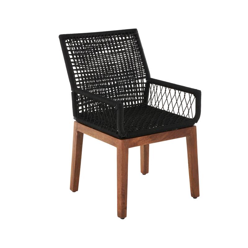 Black Jute Rope Handmade Woven Living Room Accent Chair with Brown Wooden Legs