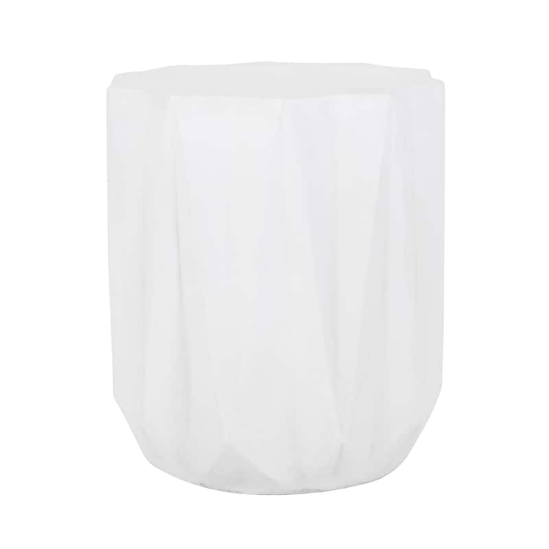 Roomfitters Outdoor Lightweight Concrete Side Table, Geometric Accent Patio End Table, Antique White