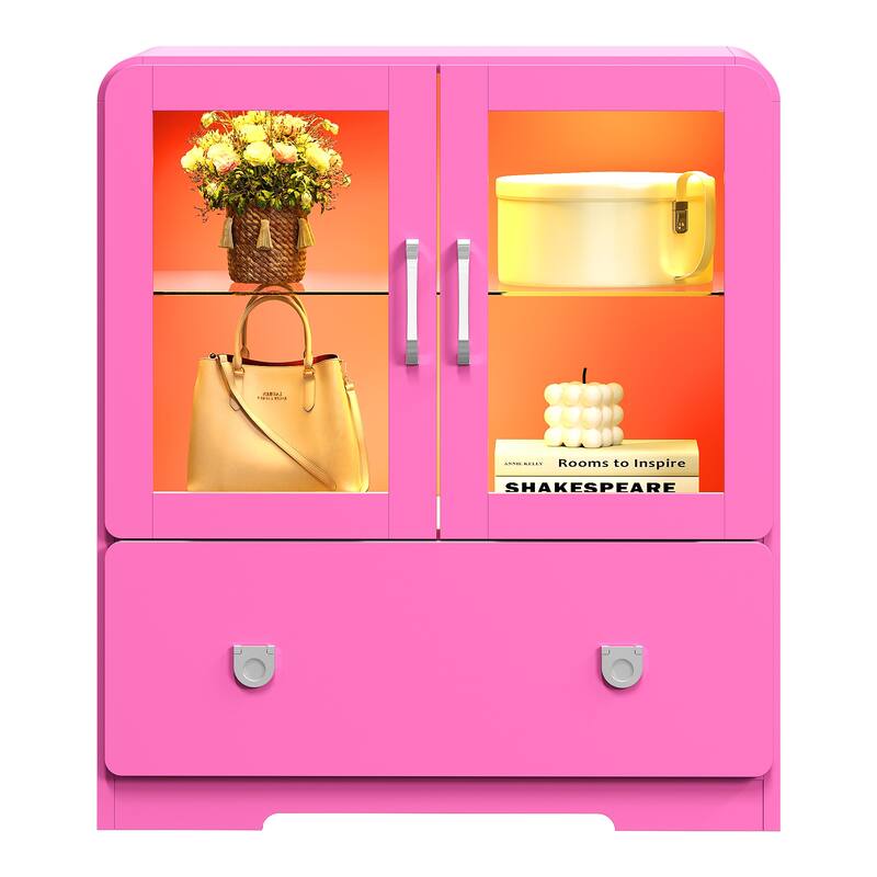 27'' Tall Display Cabinet with Acrylic Doors and LED Lights - N/A