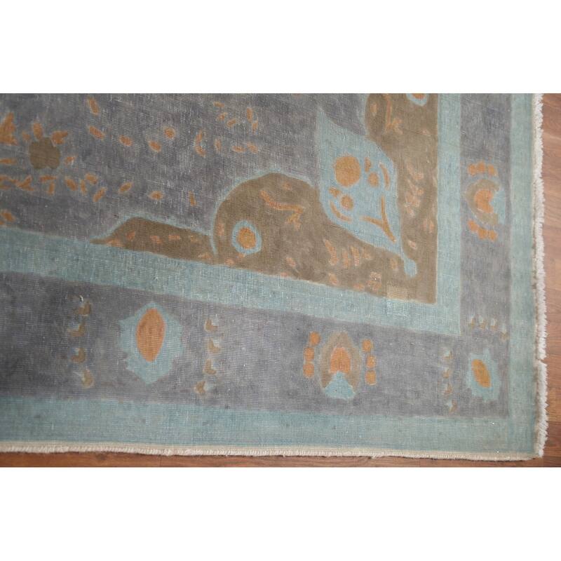 Hand Knotted Oriental 100% Wool Carpet Traditional Floral Greys & Charcoal Tabriz Area Rug - 9' 5'' X 6' 4''