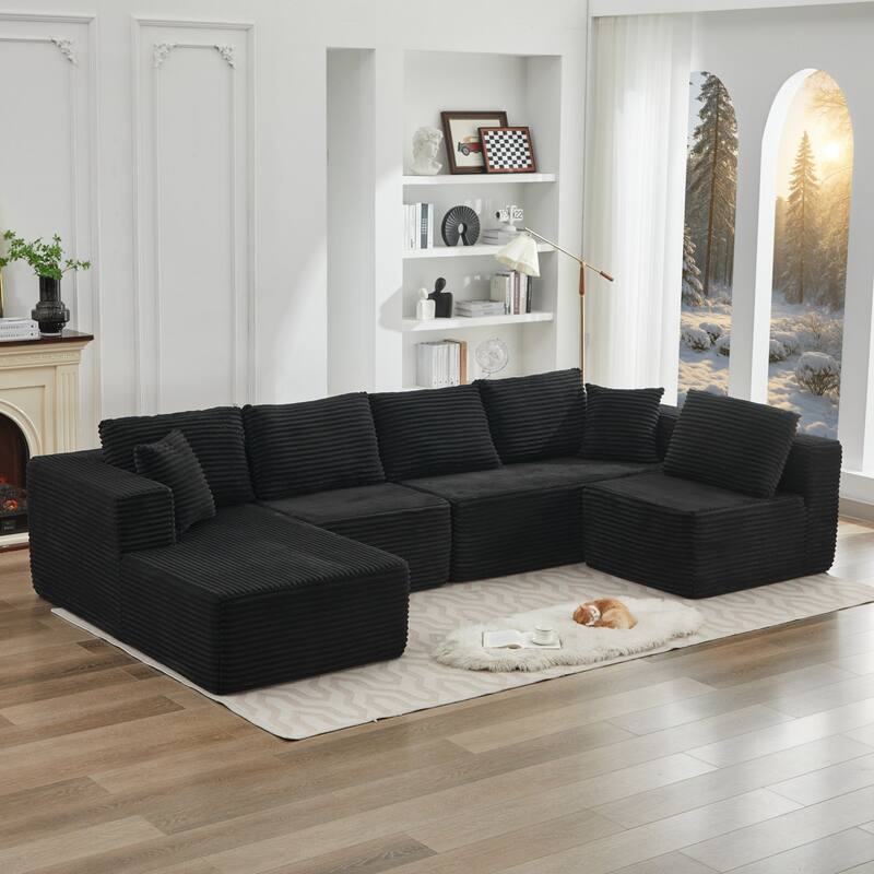 Roomfitters Modular Sectional Sofa, Deep Seat L-Shaped Cloud Couch with Left Chaise in Plush Corduroy for Living Room Comfort