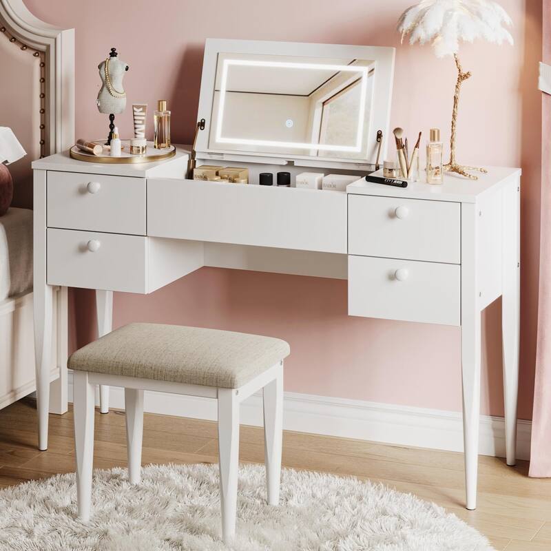 Makeup Vanity Desk with Flip Top Mirror and Lights