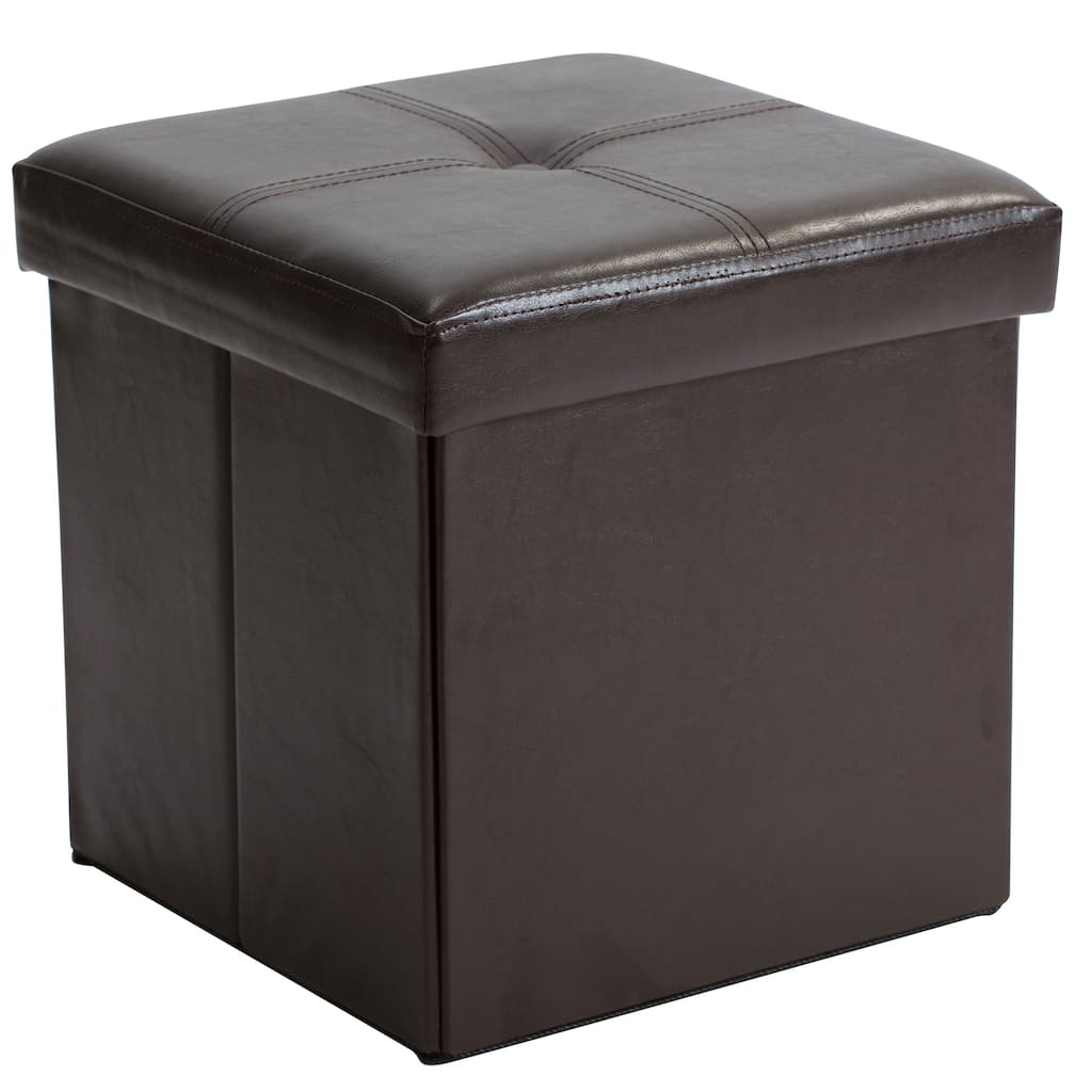 Simplify Faux Leather Folding Storage Ottoman Cube in Chocolate