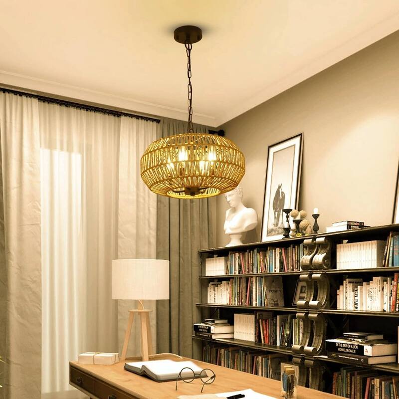 Bohemian Hand-Woven Rattan Pendant Light - Eco-Friendly Design, Adjustable Height