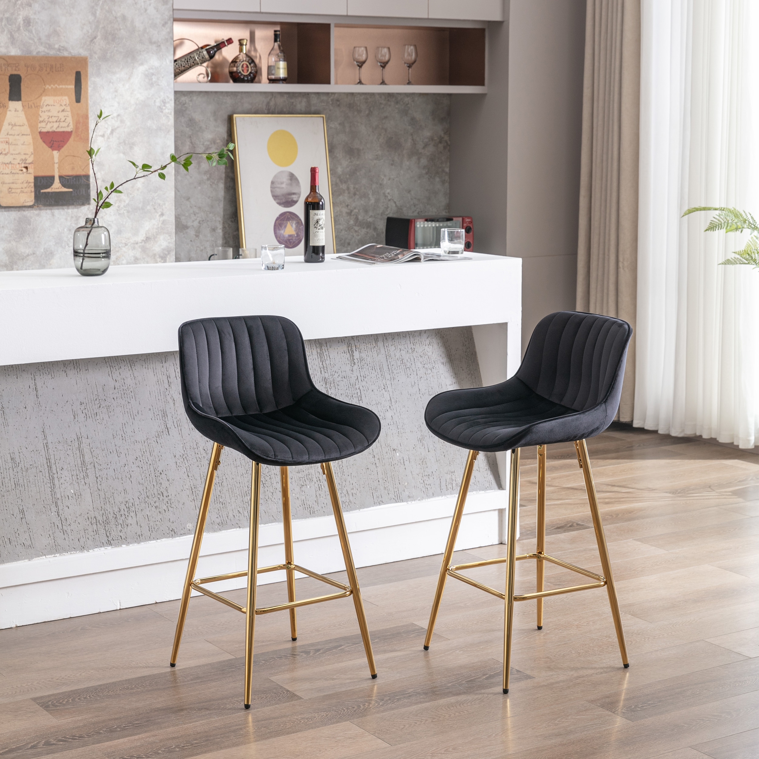 26 Inch Modern Design Velvet Fabric Bar Stools with Chrome