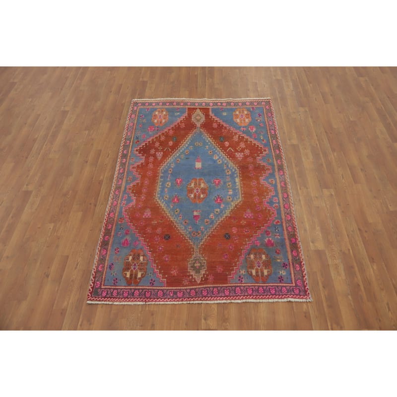Hand Knotted Oriental 100% Wool Carpet Traditional Tribal Oranges & Rust Sirjan Area Rug - 6' 6'' X 4' 2''