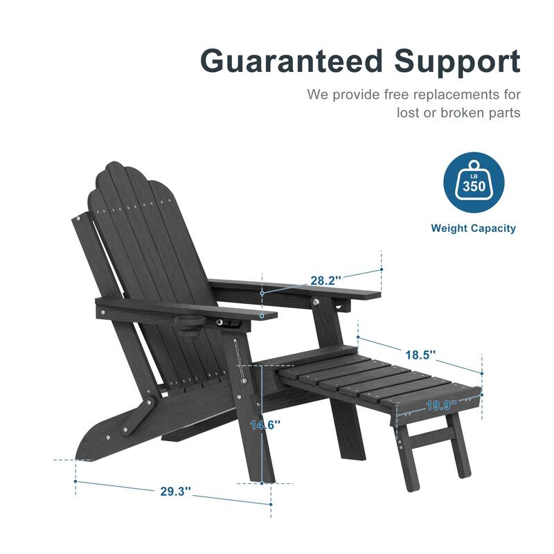 3-Position Adjustable Folding Adirondack Chair W/ Ottoman for Outdoor