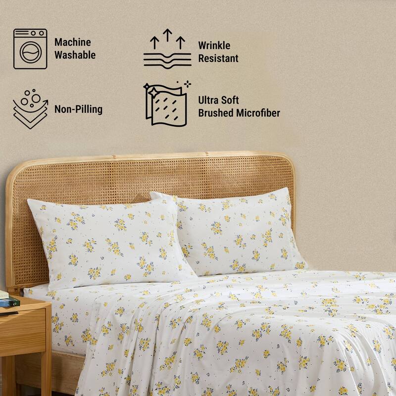 HLC.ME Floral Bed Sheets - Multi-Piece Bed Sheet Set - Wrinkle Resistant & Ultra Soft - Fits Mattresses up to 15 Inches Deep