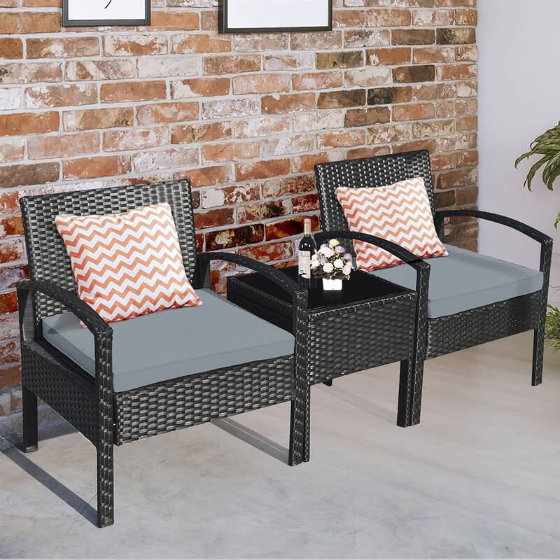 Costway 3PC Patio Rattan Furniture Set Coffee Table Conversation Sofa - See Details