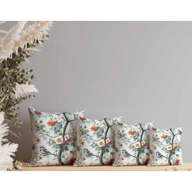 Two Birds n Flowers Faux Suede Reversible Throw Pillow Blue and Red