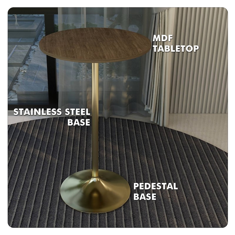 LeisureMod Verve 27" Round Dining Table with MDF Wood TableTop and Brushed Gold Base for Kitchen & Dining Room