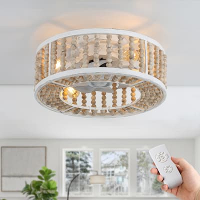 20" Vintage Distressed Wood Flush Mount Ceiling Fan with Remote and Light, Bohemian Low Profile Reversible Fan - 20 inches
